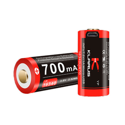 Batterie rechargeable 16340 3.7V 700 mAh prise micro USB - Klarus-T.A DEFENSE